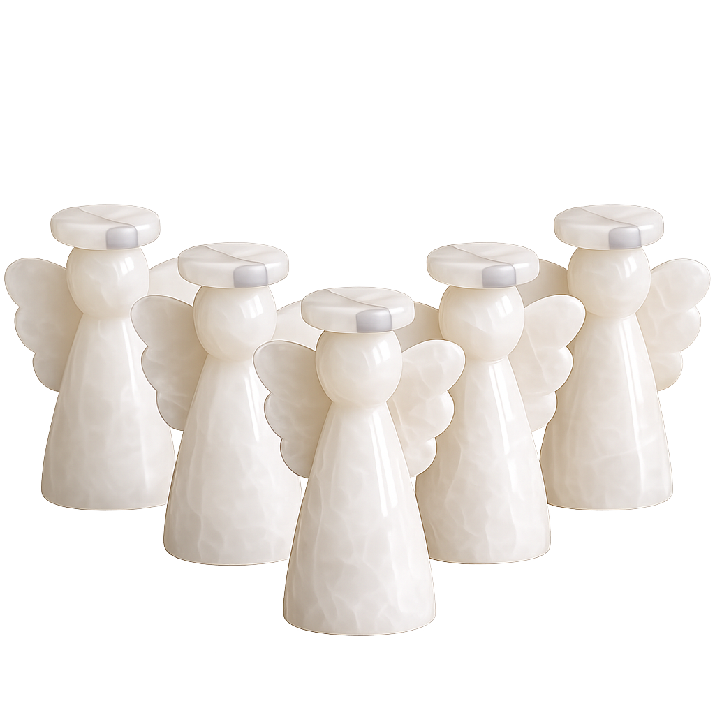 Set of 5 White Onyx Angels – Handcrafted Natural Stone Keepsakes (8cm)