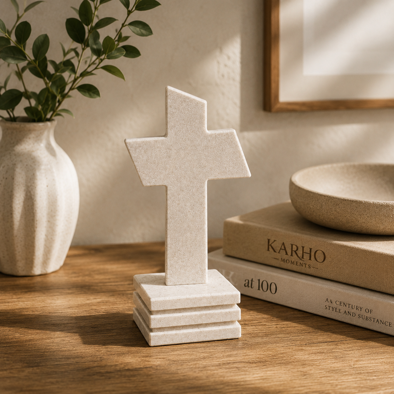 White Marble Cross – Handcrafted Natural Stone Cross (18 cm)